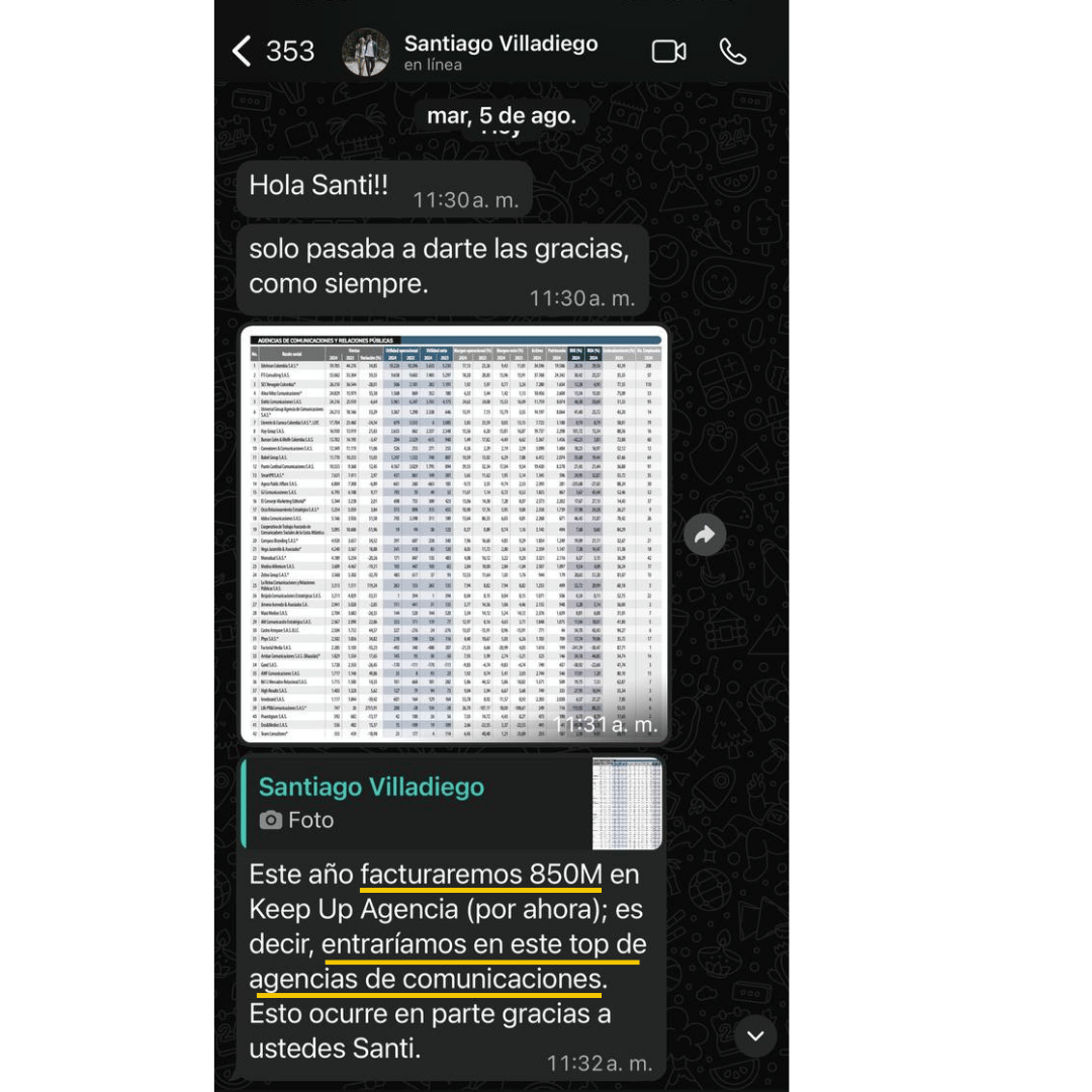 Captura de un resultado compartido por un cliente de Despega Pro