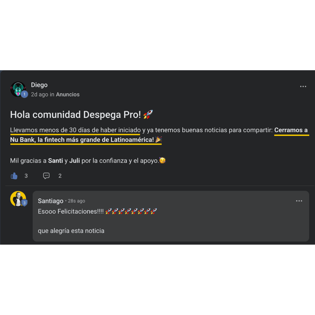 Captura de un resultado compartido por un cliente de Despega Pro
