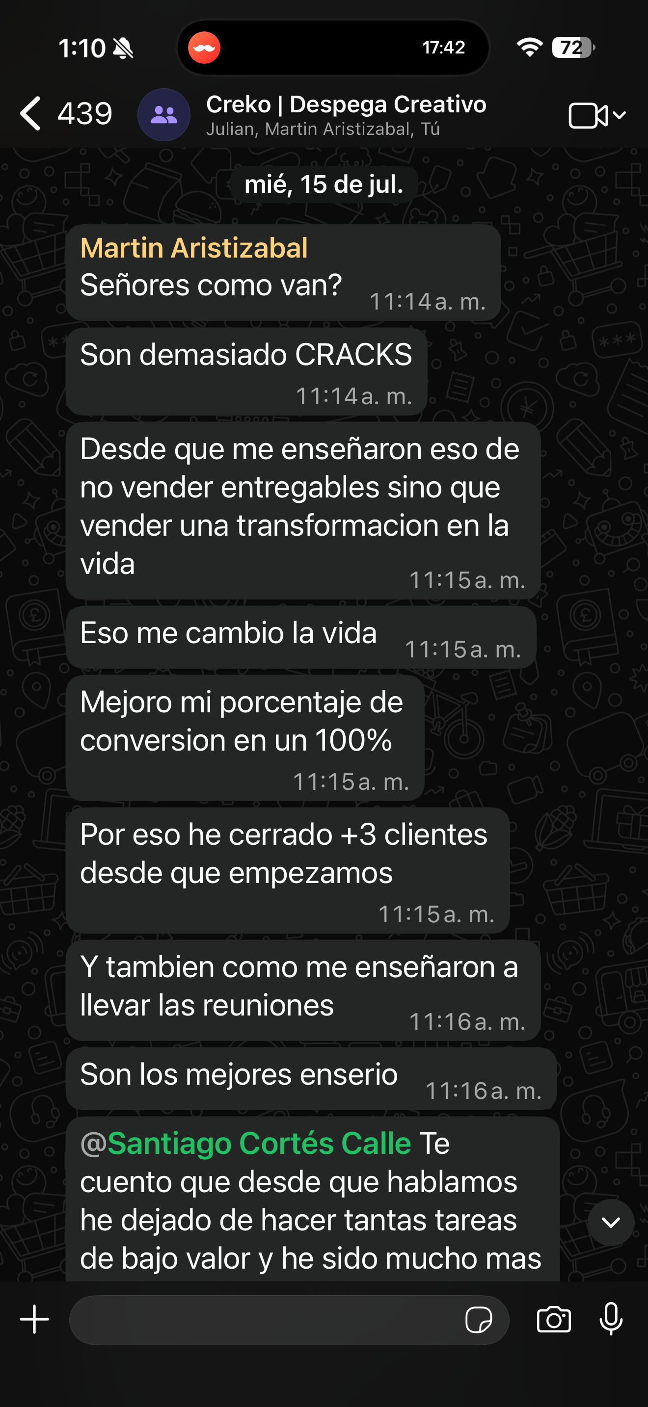 Captura de un resultado compartido por un cliente de Despega Pro