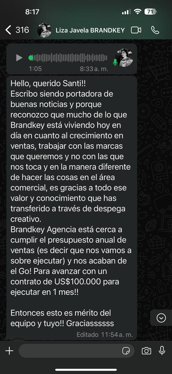 Captura de un resultado compartido por un cliente de Despega Pro